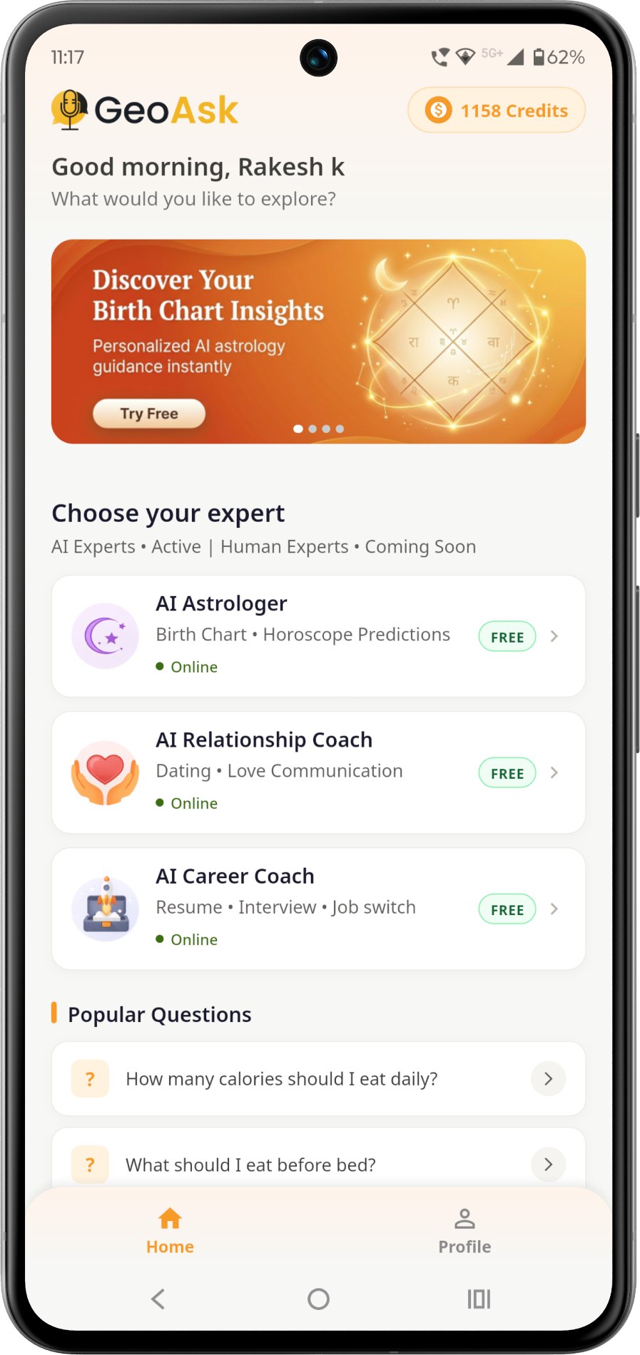 GeoAsk app home screen