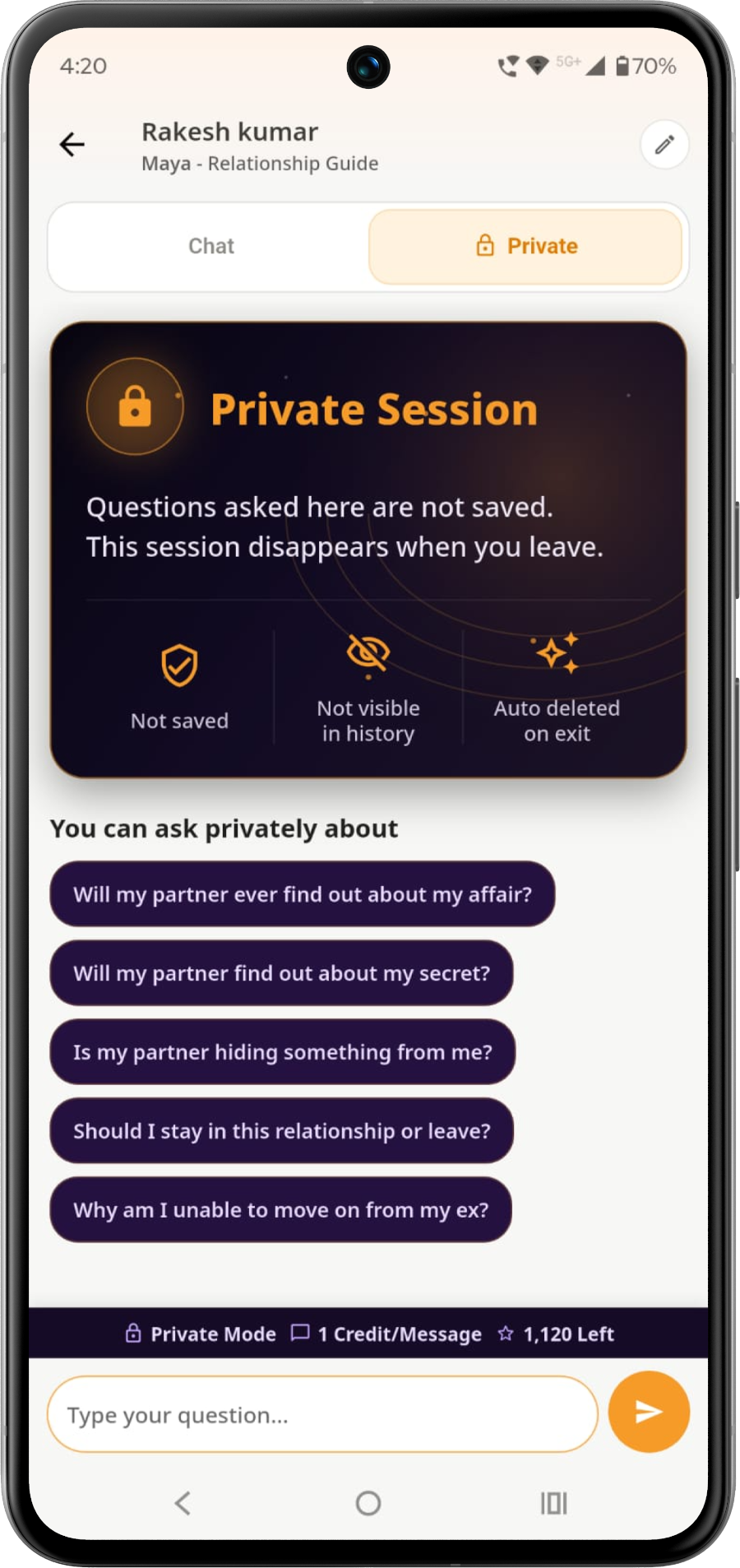 GeoAsk private chat screen